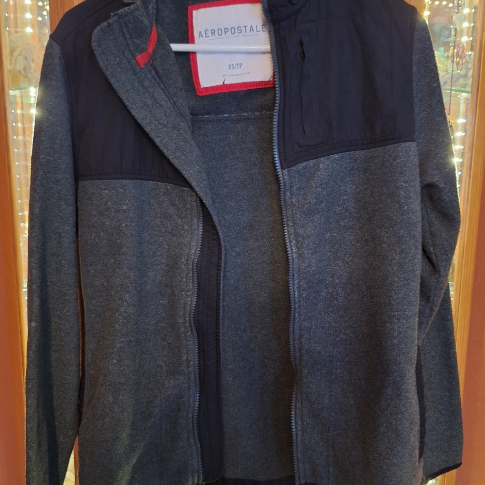 Aeropostale Men's Gray and Black Zip-Up Jacket